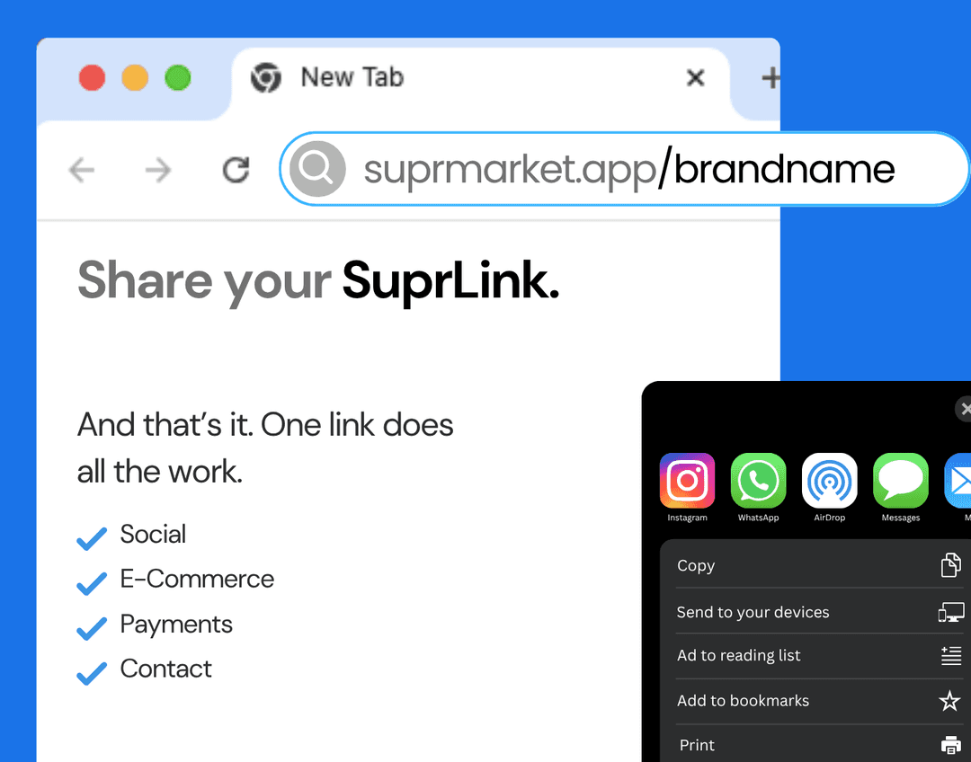 Suprlink on chrome browser with feature highlights